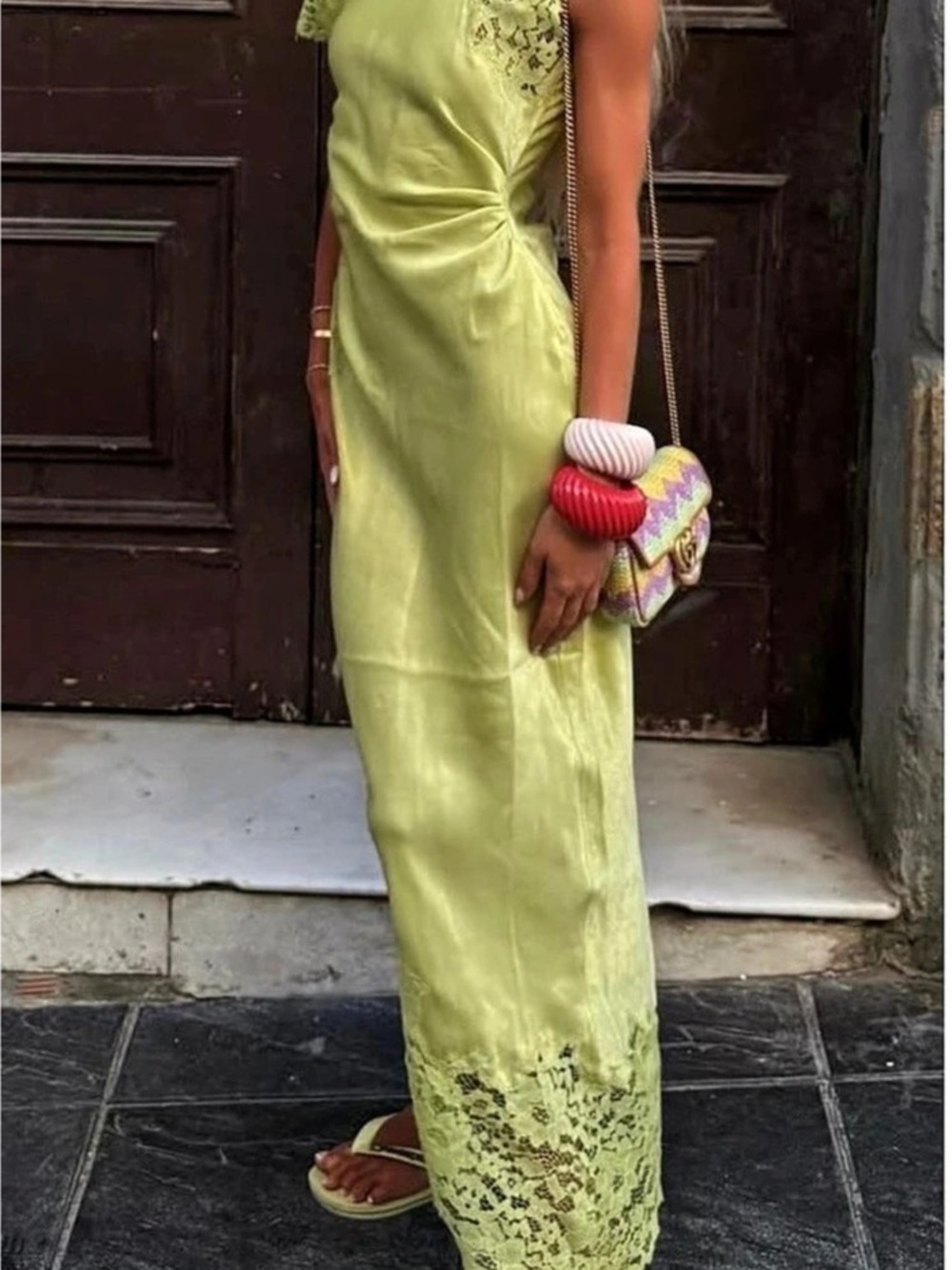 Topshop Floral Lace Dress in Green